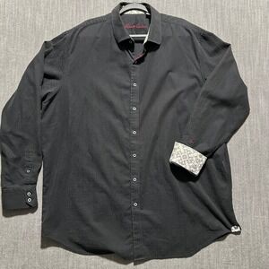 Robert Graham Mens 2XLT Black Jacquard Paisley Buttoned Shirt Long Sleeve Tall